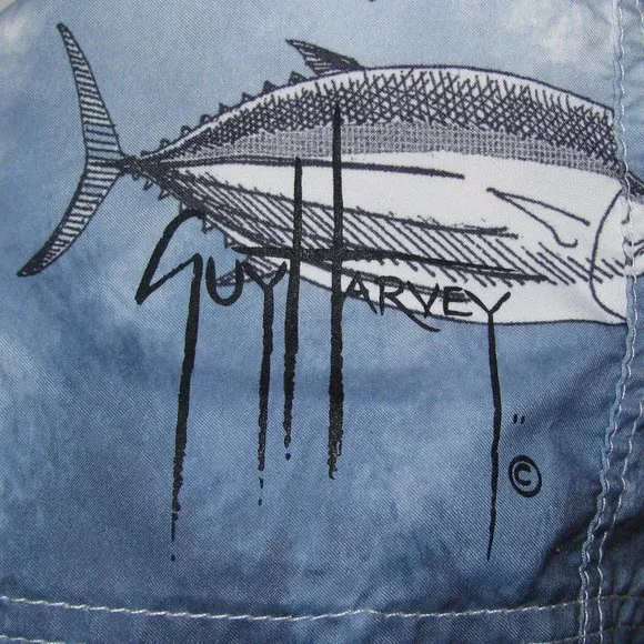Mens Guy Harvey Blue White Fish Swordfish Lined Board Shorts Size Extra Large XL - Picture 2 of 7
